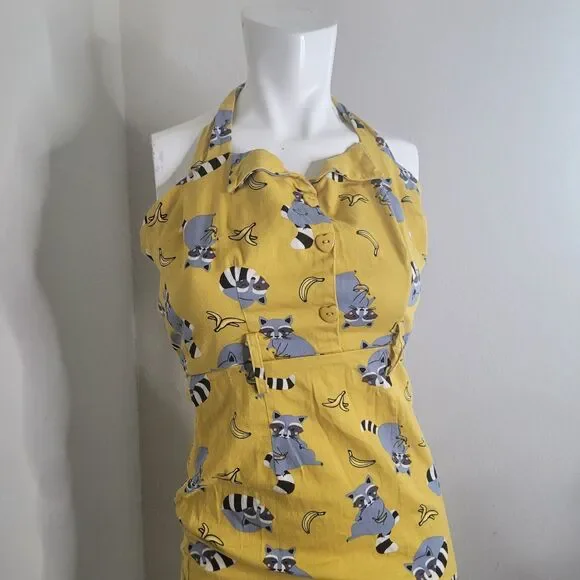 Kimberly Ravenous Raccoons size 4  XS Swing Dress by Collectif sheath open zip - Picture 10 of 14